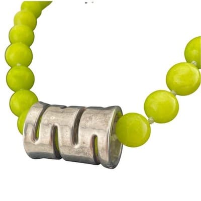 Statement Bead Necklace green chalcedony hand knotted runway jewelry 925 clasp - Thumbnail 14