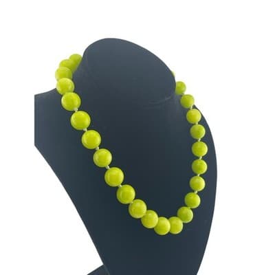 Statement Bead Necklace green chalcedony hand knotted runway jewelry 925 clasp - Thumbnail 3