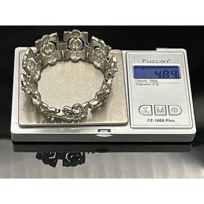 Vintage Art Deco Rhinestone Link Bracelet Silver Tone Geometric Paste Bracelet - Thumbnail 20