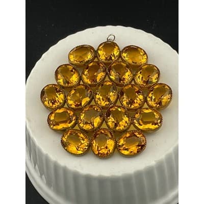 Vintage Open Back Topaz Glass Cluster Pendant Gold Tone Bohemian Statement - Thumbnail 5