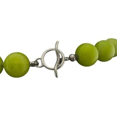 Statement Bead Necklace green chalcedony hand knotted runway jewelry 925 clasp - Thumbnail 8