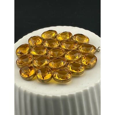 Vintage Open Back Topaz Glass Cluster Pendant Gold Tone Bohemian Statement - Thumbnail 6