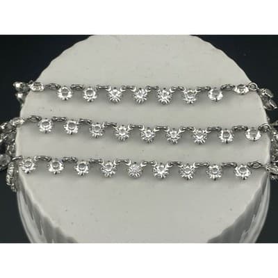 Vintage Open Back Crystal Festoon Necklace Silver Tone Czech 3 Strand Draped Bib - Thumbnail 9