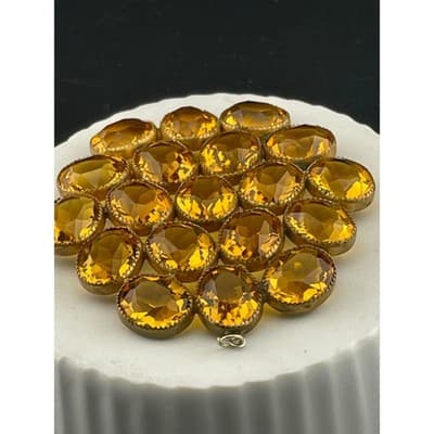 Vintage Open Back Topaz Glass Cluster Pendant Gold Tone Bohemian Statement - Thumbnail 8