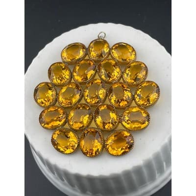 Vintage Open Back Topaz Glass Cluster Pendant Gold Tone Bohemian Statement - Thumbnail 3