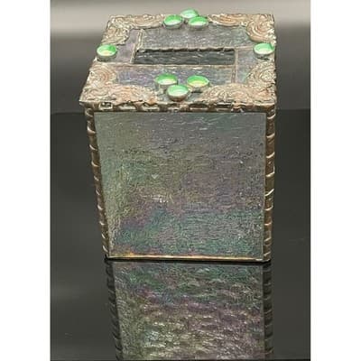 Vintage Handmade Iridescent Stained Glass Tissue Box Cover Art Glass Decor - Thumbnail 3
