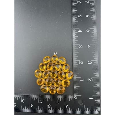 Vintage Open Back Topaz Glass Cluster Pendant Gold Tone Bohemian Statement - Thumbnail 14