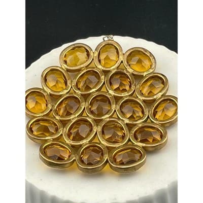 Vintage Open Back Topaz Glass Cluster Pendant Gold Tone Bohemian Statement - Thumbnail 11