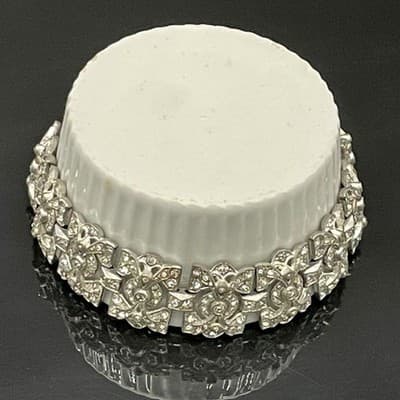Vintage Art Deco Rhinestone Link Bracelet Silver Tone Geometric Paste Bracelet - Thumbnail 12