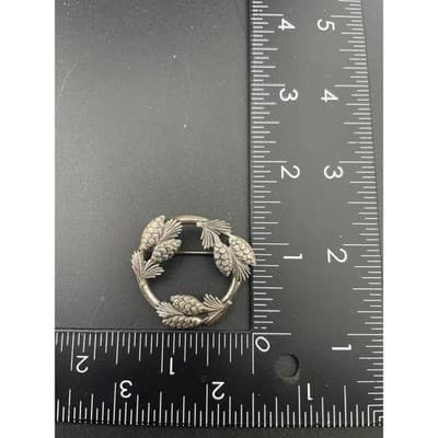 Vintage Beau Sterling Silver Pinecone Wreath Brooch Circle Pin Signed beaucraft - Thumbnail 9