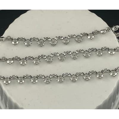 Vintage Open Back Crystal Festoon Necklace Silver Tone Czech 3 Strand Draped Bib - Thumbnail 12