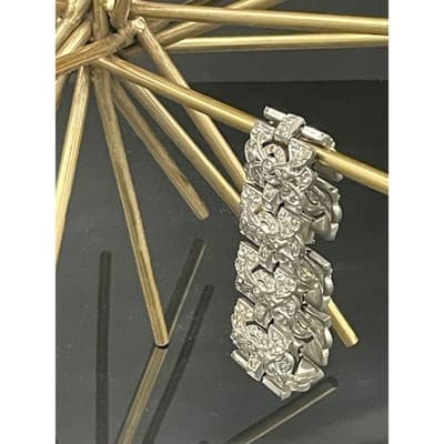 Vintage Art Deco Rhinestone Link Bracelet Silver Tone Geometric Paste Bracelet - Thumbnail 10