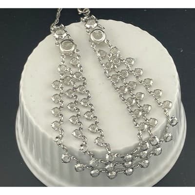 Vintage Open Back Crystal Festoon Necklace Silver Tone Czech 3 Strand Draped Bib - Thumbnail 13