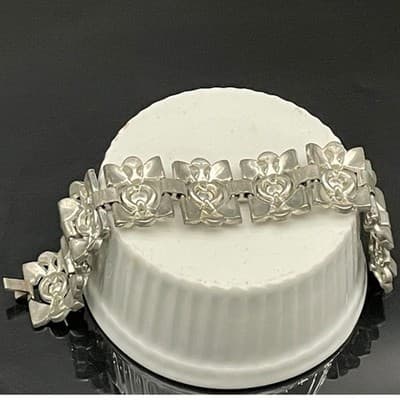 Vintage Art Deco Rhinestone Link Bracelet Silver Tone Geometric Paste Bracelet - Thumbnail 18