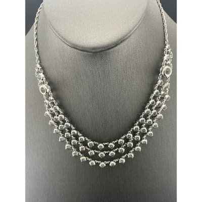 Vintage Open Back Crystal Festoon Necklace Silver Tone Czech 3 Strand Draped Bib - Thumbnail 15
