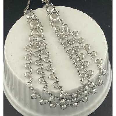 Vintage Open Back Crystal Festoon Necklace Silver Tone Czech 3 Strand Draped Bib - Thumbnail 14