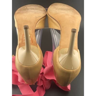Eugenia Kim Nude Leather Ribbon Lace Up Heels Pink Grosgrain Sandals balletcore - Thumbnail 11