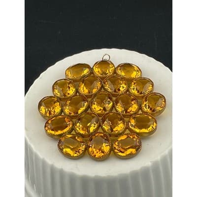 Vintage Open Back Topaz Glass Cluster Pendant Gold Tone Bohemian Statement - Thumbnail 4