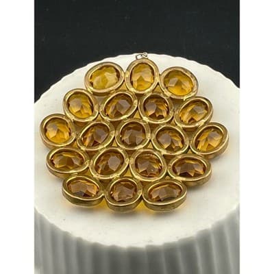 Vintage Open Back Topaz Glass Cluster Pendant Gold Tone Bohemian Statement - Thumbnail 10