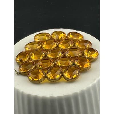 Vintage Open Back Topaz Glass Cluster Pendant Gold Tone Bohemian Statement - Thumbnail 9