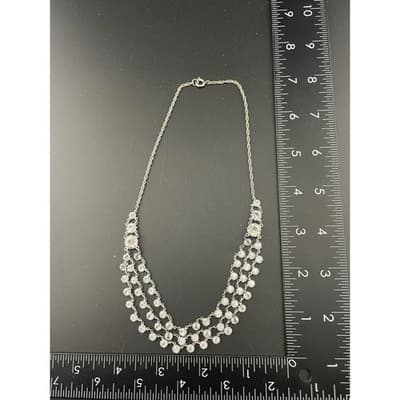 Vintage Open Back Crystal Festoon Necklace Silver Tone Czech 3 Strand Draped Bib - Thumbnail 17