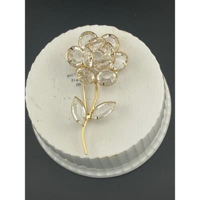Vintage 1950s Clear Rhinestone Flower Brooch Open Back Gold Tone floral pin - Thumbnail 3