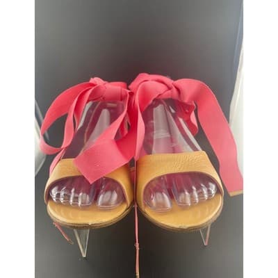Eugenia Kim Nude Leather Ribbon Lace Up Heels Pink Grosgrain Sandals balletcore - Thumbnail 2