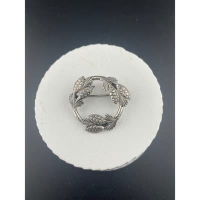 Vintage Beau Sterling Silver Pinecone Wreath Brooch Circle Pin Signed beaucraft - Thumbnail 2
