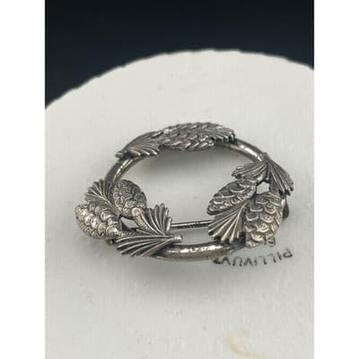 Vintage Beau Sterling Silver Pinecone Wreath Brooch Circle Pin Signed beaucraft - Thumbnail 5