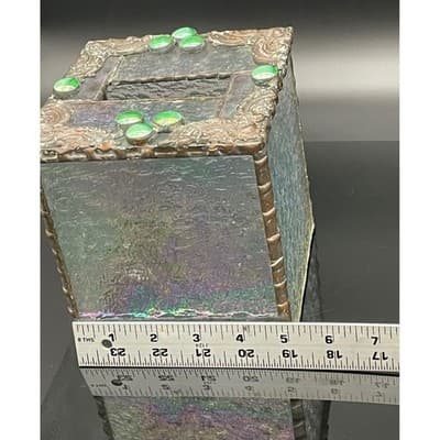 Vintage Handmade Iridescent Stained Glass Tissue Box Cover Art Glass Decor - Thumbnail 15