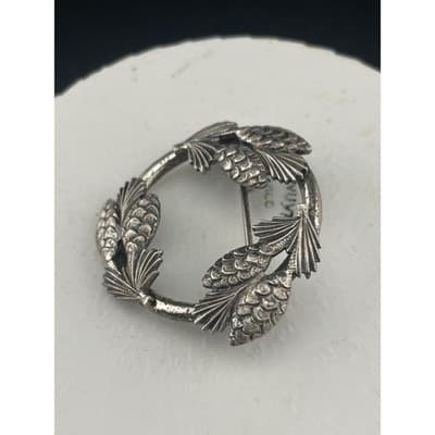 Vintage Beau Sterling Silver Pinecone Wreath Brooch Circle Pin Signed beaucraft - Thumbnail 4