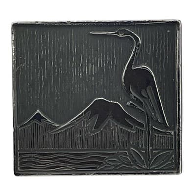Vintage Soviet Armenian Modernist Brutalist Heron Brooch Yerevan Metal Plaque - Thumbnail 2