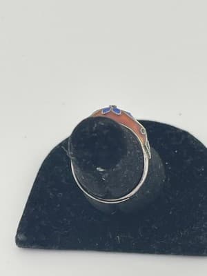 Vintage Chinese Export Silver Ring Cloissone Enamel Flower Sterling Sz 6 Red Blu - Thumbnail 5