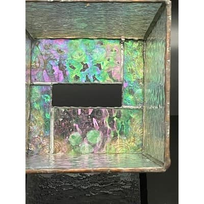Vintage Handmade Iridescent Stained Glass Tissue Box Cover Art Glass Decor - Thumbnail 12