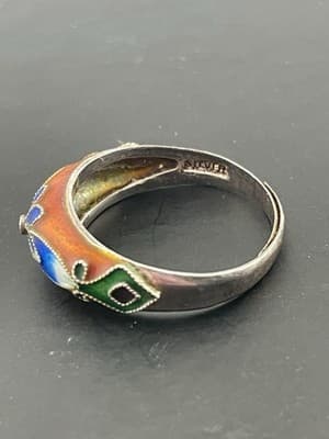 Vintage Chinese Export Silver Ring Cloissone Enamel Flower Sterling Sz 6 Red Blu - Thumbnail 7