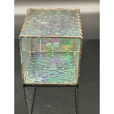 Vintage Handmade Iridescent Stained Glass Tissue Box Cover Art Glass Decor - Thumbnail 10
