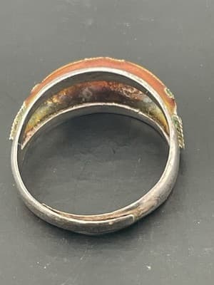 Vintage Chinese Export Silver Ring Cloissone Enamel Flower Sterling Sz 6 Red Blu - Thumbnail 10
