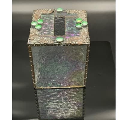 Vintage Handmade Iridescent Stained Glass Tissue Box Cover Art Glass Decor - Thumbnail 5
