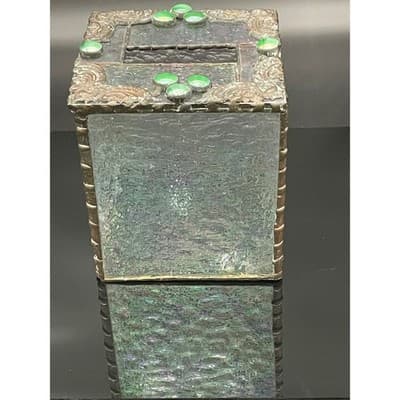 Vintage Handmade Iridescent Stained Glass Tissue Box Cover Art Glass Decor - Thumbnail 6