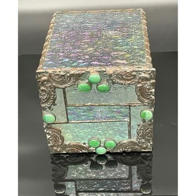 Vintage Handmade Iridescent Stained Glass Tissue Box Cover Art Glass Decor - Thumbnail 8