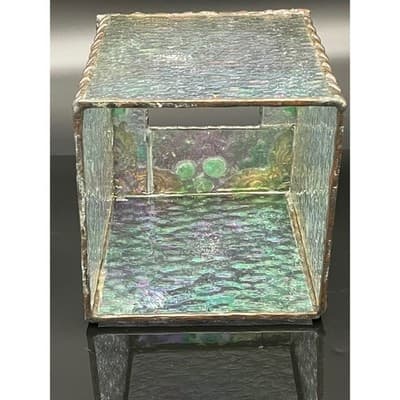 Vintage Handmade Iridescent Stained Glass Tissue Box Cover Art Glass Decor - Thumbnail 11