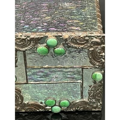 Vintage Handmade Iridescent Stained Glass Tissue Box Cover Art Glass Decor - Thumbnail 9