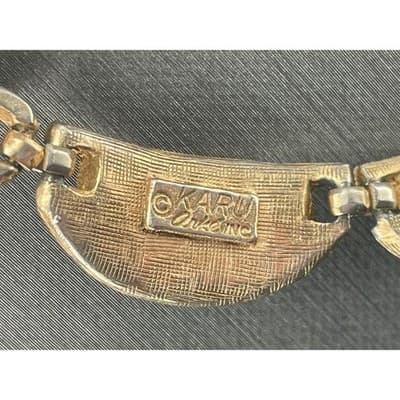Vintage KARU Tri Tone Scalloped Link Choker Necklace Mid Century Collar - Thumbnail 5