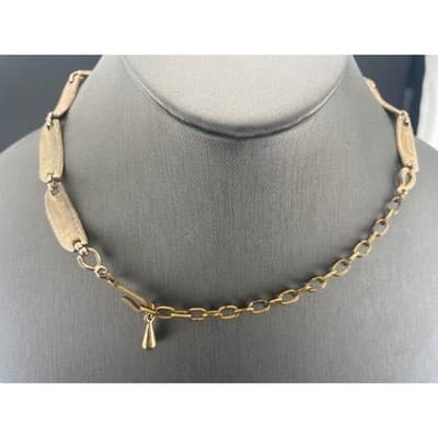 Vintage KARU Tri Tone Scalloped Link Choker Necklace Mid Century Collar - Thumbnail 7