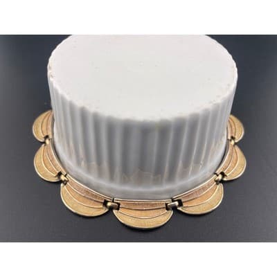 Vintage KARU Tri Tone Scalloped Link Choker Necklace Mid Century Collar - Thumbnail 8