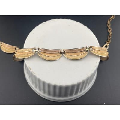 Vintage KARU Tri Tone Scalloped Link Choker Necklace Mid Century Collar - Thumbnail 9