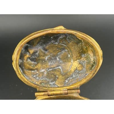 Antique Brass Cherub Jewelry Casket Footed Trinket Box Art Nouveau Figural Putti - Thumbnail 9