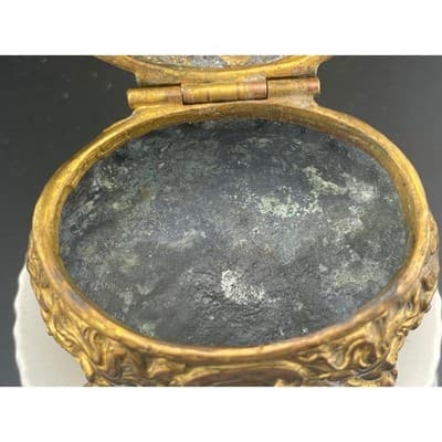 Antique Brass Cherub Jewelry Casket Footed Trinket Box Art Nouveau Figural Putti - Thumbnail 8