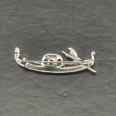 Vintage 800 Silver Venetian Gondola Brooch Marcasite Figural Gondolier Pin Italy - Thumbnail 5