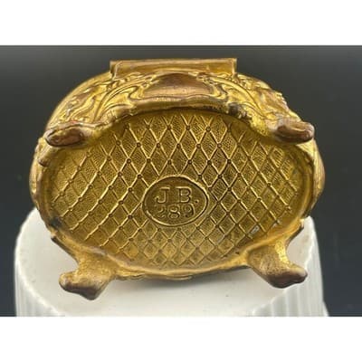 Antique Brass Cherub Jewelry Casket Footed Trinket Box Art Nouveau Figural Putti - Thumbnail 10